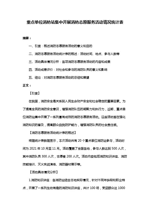 重点单位消防站集中开展消防志愿服务活动情况统计表