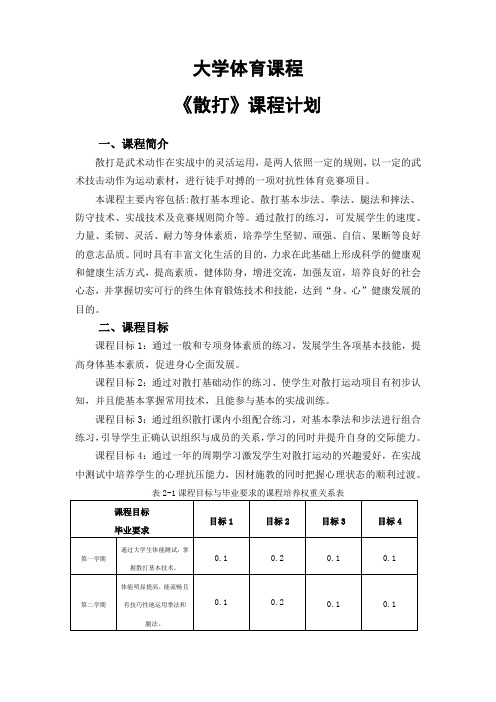 大学体育课程教学计划(散打)