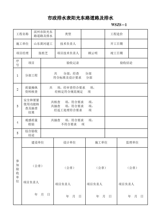 市政排水表阳光东路道路及排水