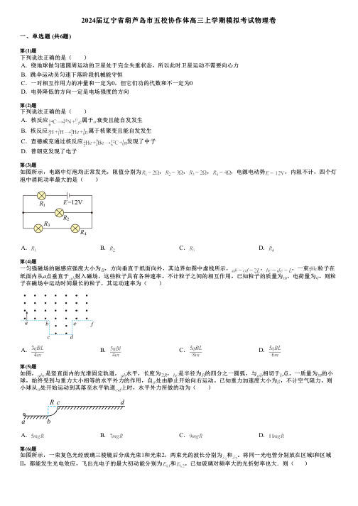 2024届辽宁省葫芦岛市五校协作体高三上学期模拟考试物理卷