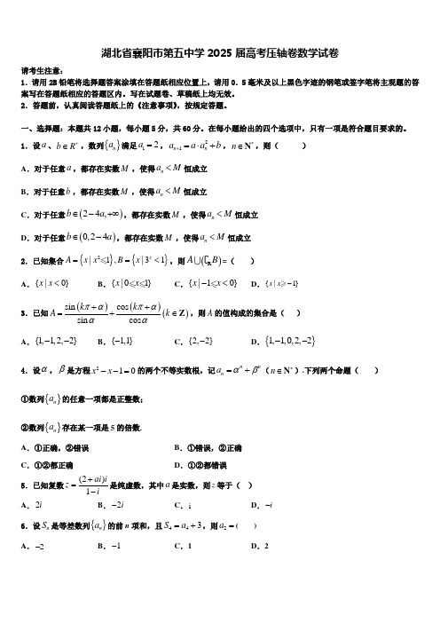 湖北省襄阳市第五中学2025届高考压轴卷数学试卷含解析