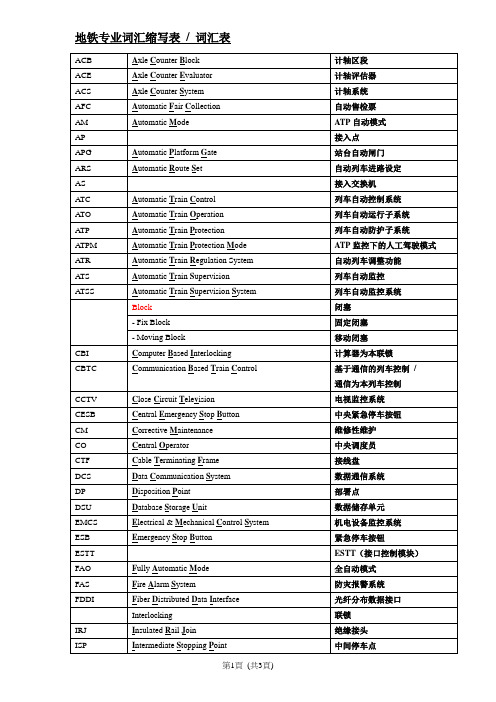 地铁专业词汇缩写表词汇表