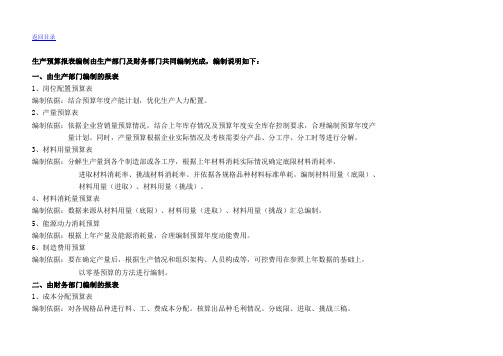 0016年度预算生产预算标准表