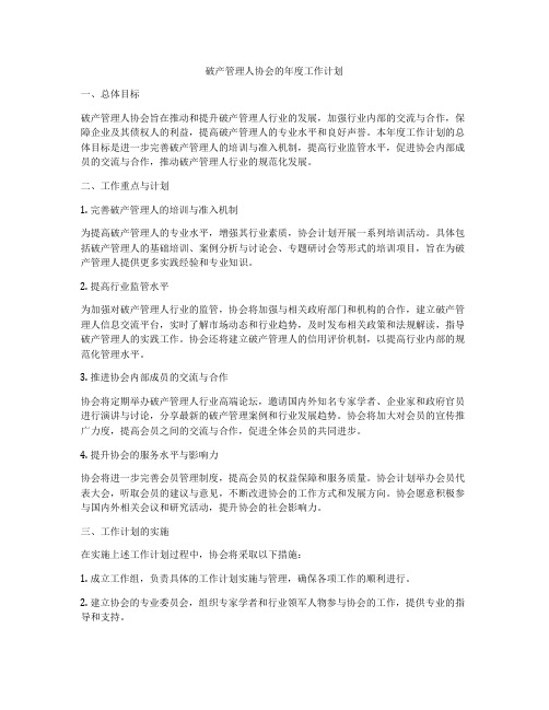 破产管理人协会的年度工作计划