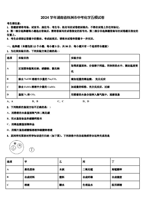 2024届湖南省株洲市中考化学五模试卷含解析