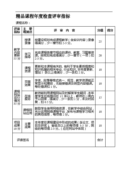 精品课程年度检查评审指标