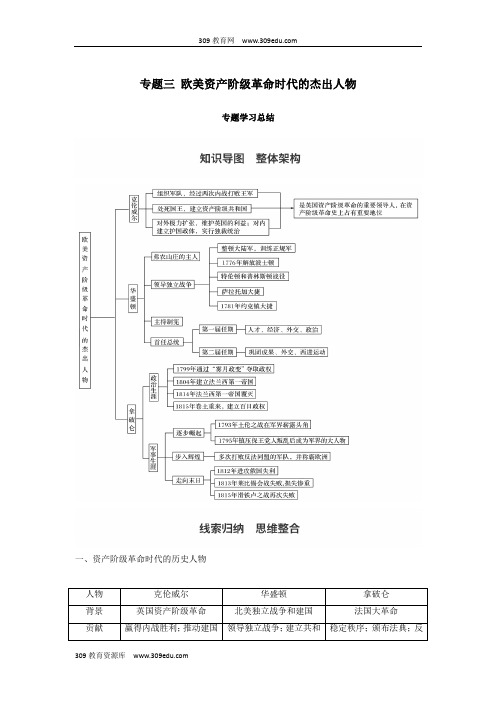 2018年高中历史专题三欧美资产阶级革命时代的杰出人物专题学习总结学案人民版选修4