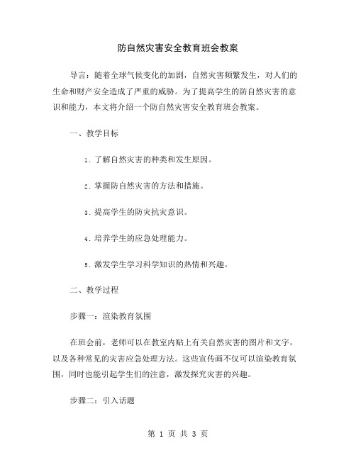 防自然灾害安全教育班会教案