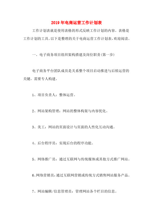 2019年电商运营工作计划表
