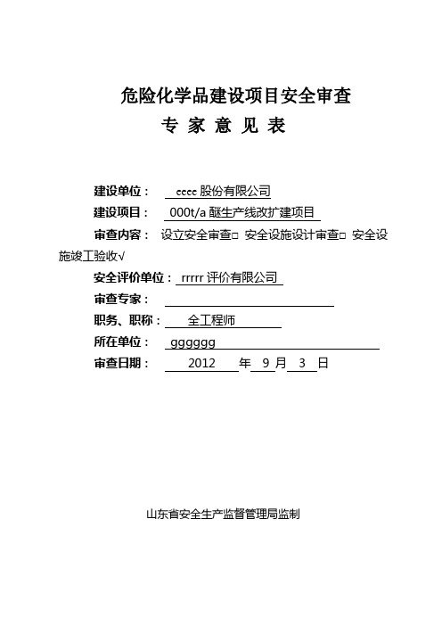 某项目化工竣工验收专家评审意见表