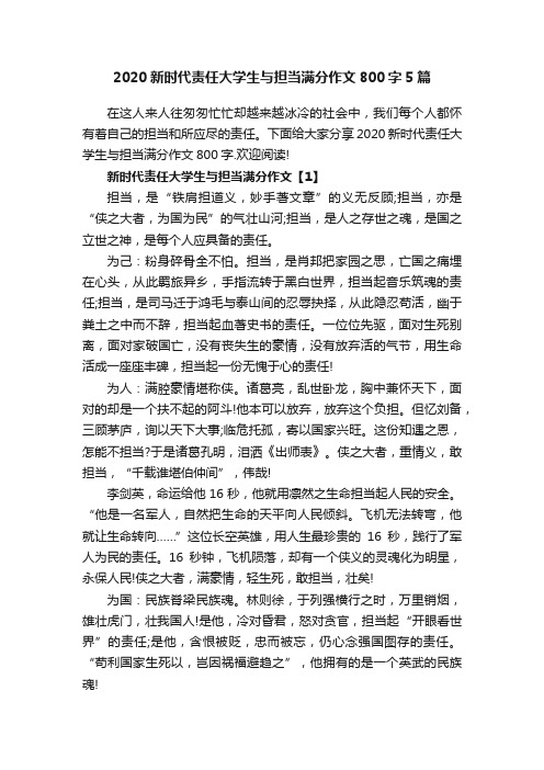 2020新时代责任大学生与担当满分作文800字5篇