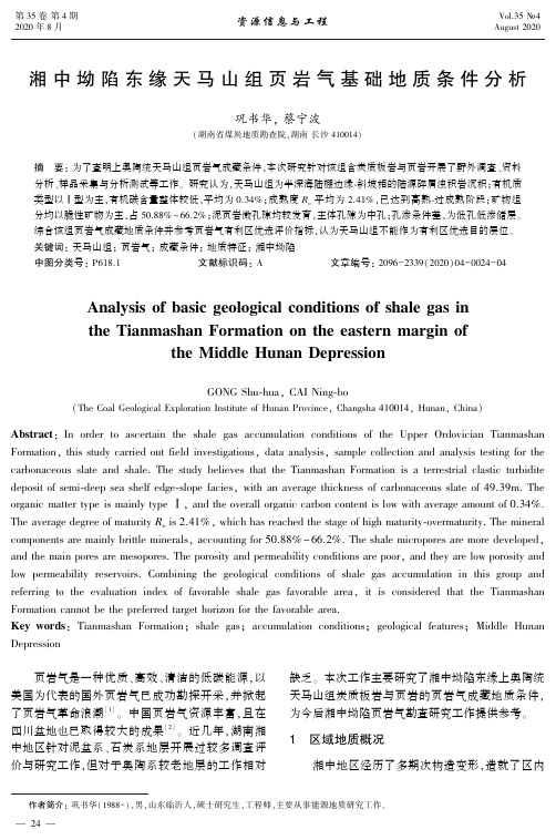 湘中坳陷东缘天马山组页岩气基础地质条件分析