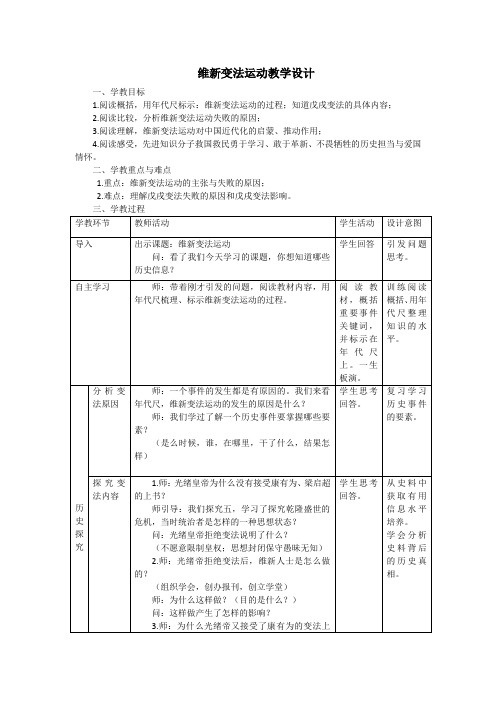 维新变法运动教学设计