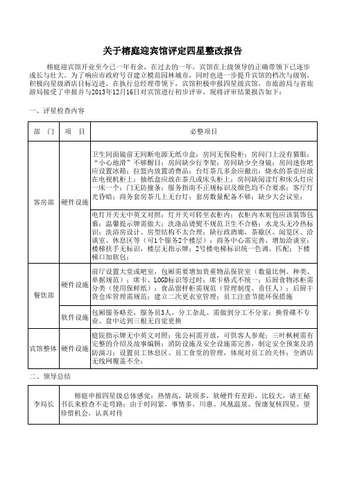 关于宾馆评定四星整改报告