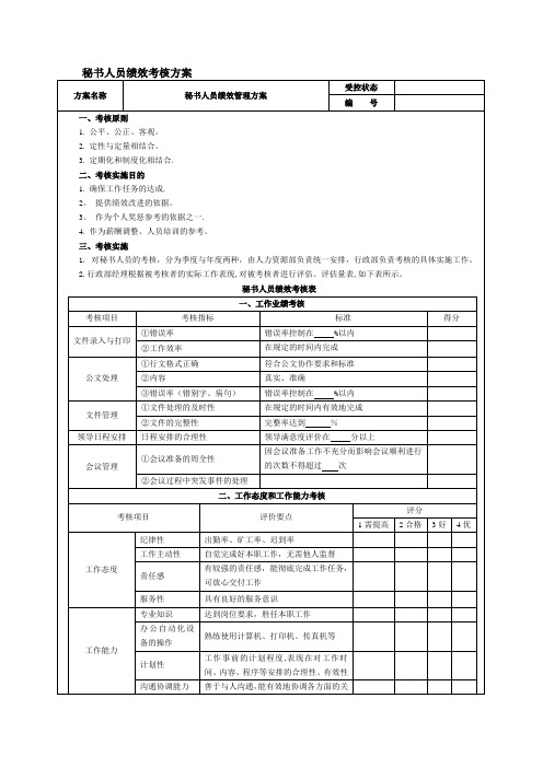 秘书绩效考核方案