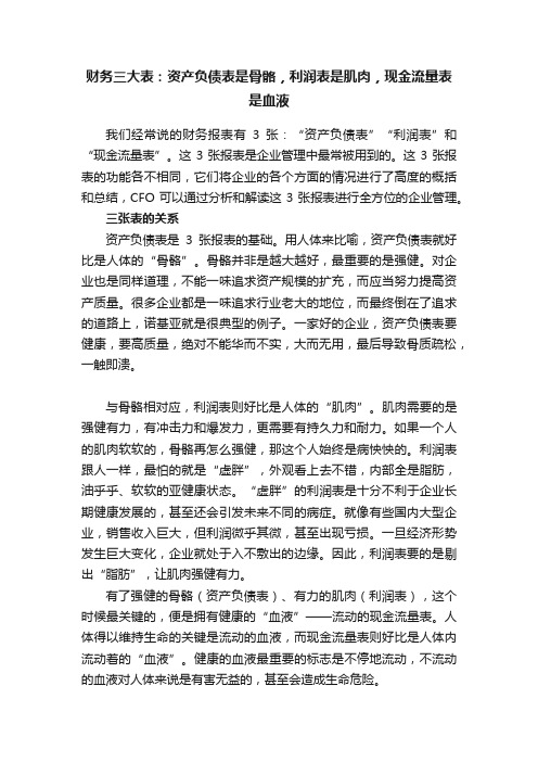 财务三大表：资产负债表是骨骼，利润表是肌肉，现金流量表是血液