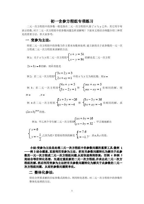 初一含参方程组专项练习