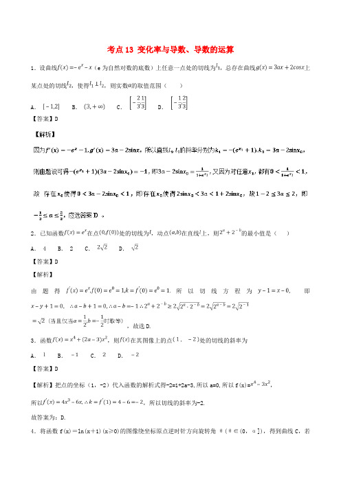 2019年高考数学 考点13 变化率与导数、导数的运算必刷题 理