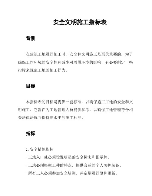 安全文明施工指标表