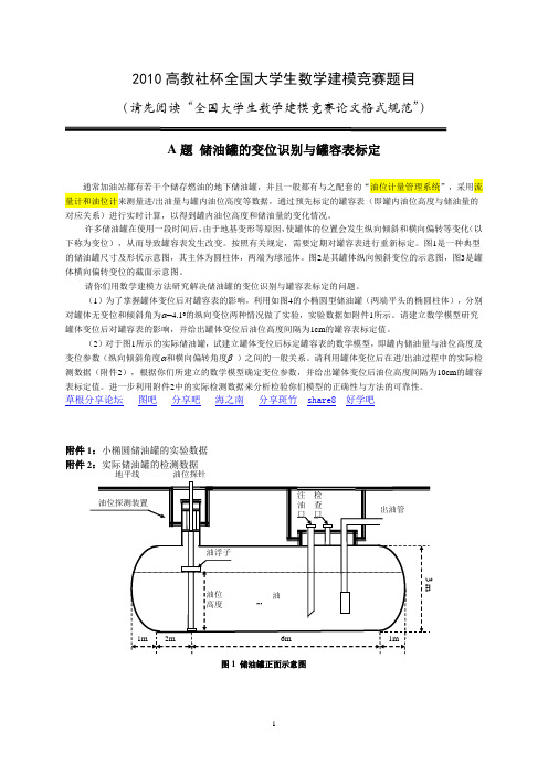 2010数学建模竞赛A B题   高教社杯全国大学生数学建模竞赛题目