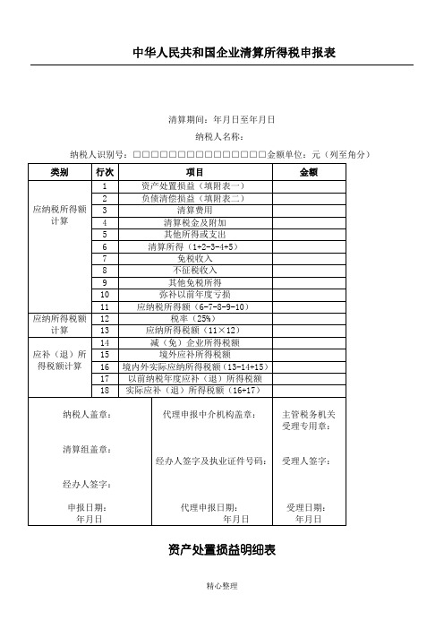 企业所得税清算申报表格模板