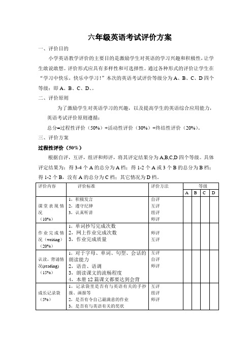 六年级英语考试评价方案