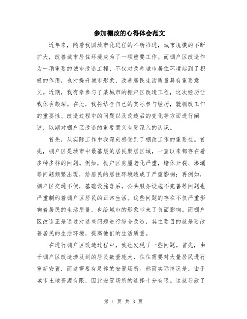 参加棚改的心得体会范文