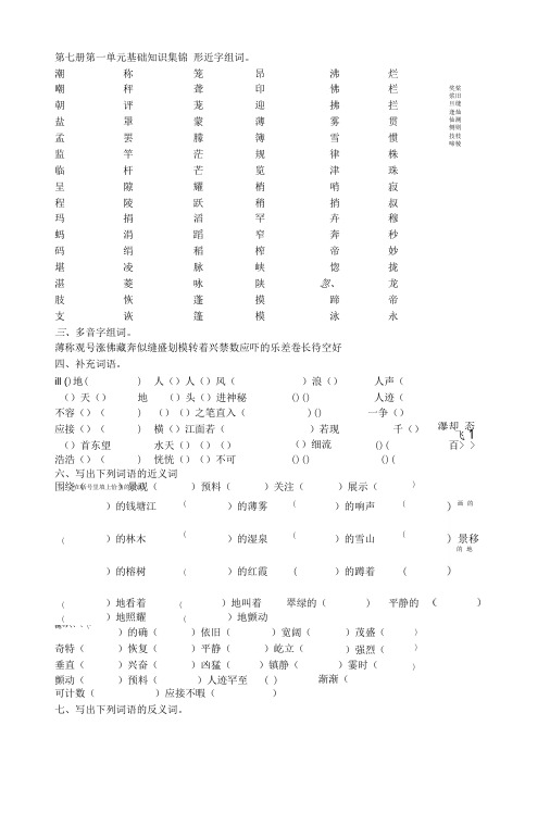 小学第七册第一单元基础知识集锦.doc