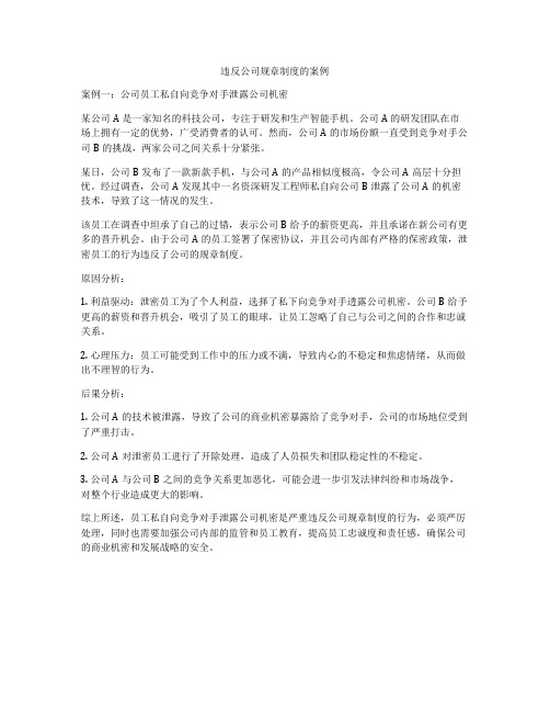 违反公司规章制度的案例