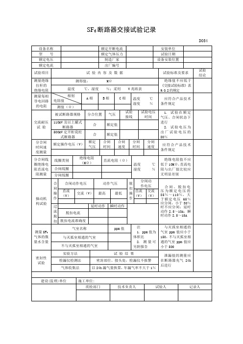 SF6断路器交接试验记录