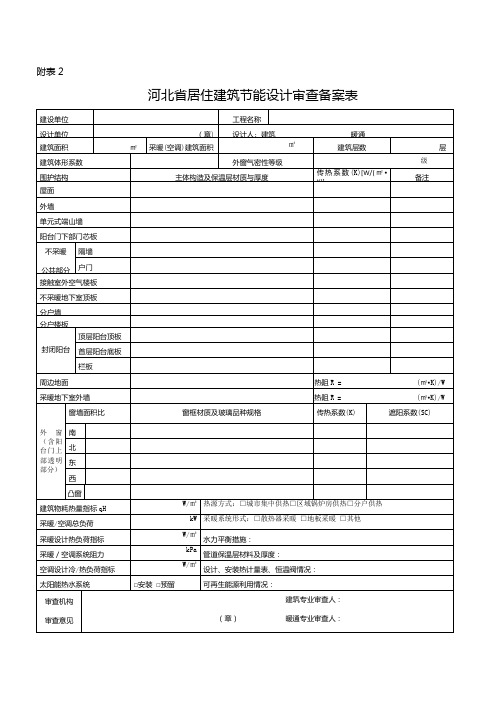 河北居住建筑节能设计审查备案表