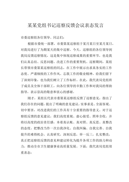 某某党组书记巡察反馈会议表态发言.docx