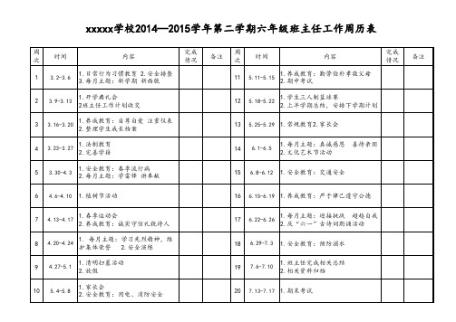 2015春班主任工作周历表