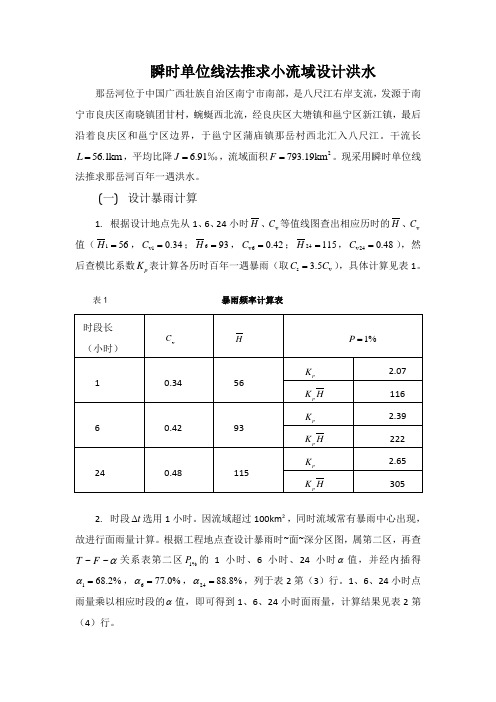 瞬时单位线推求流域设计洪水