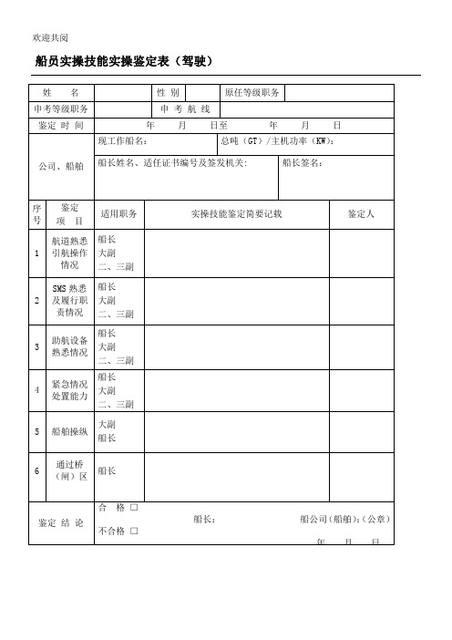 船员实操技能鉴定表格模板doc-船公司、船舶实操鉴定表格模板