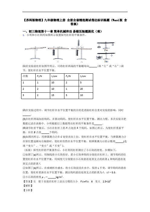 【苏科版物理】九年级物理上册 全册全套精选测试卷达标训练题(Word版 含答案)