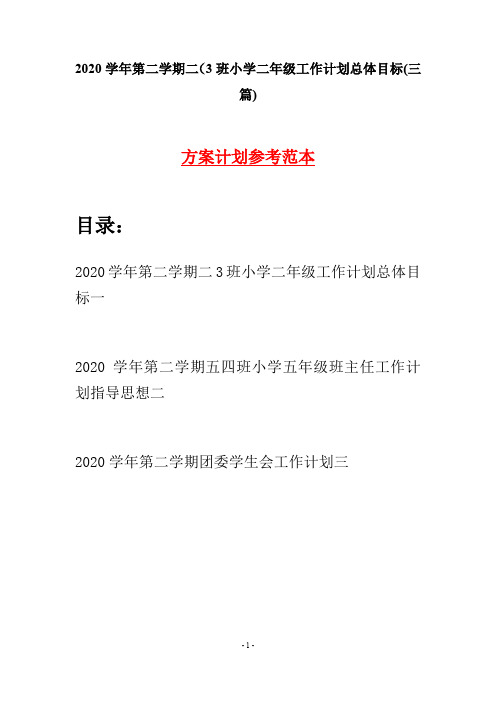 2020学年第二学期二3班小学二年级工作计划总体目标(三篇)