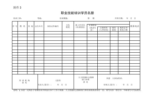 职业技能培训学员名册