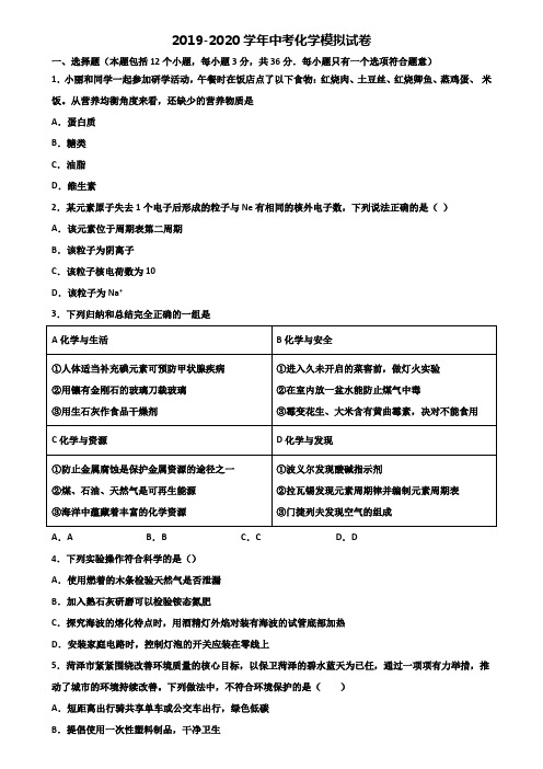 陕西省宝鸡市2019-2020学年中考化学达标检测双份试题