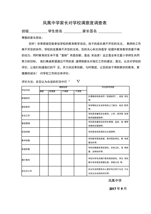 家长对学校满意度调查表