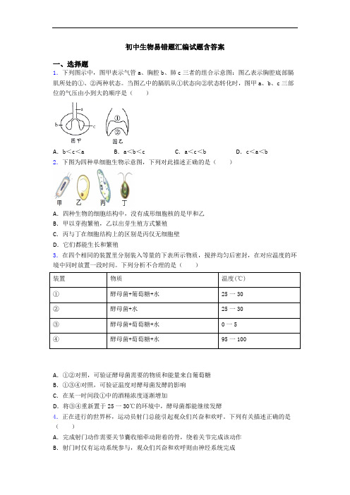 初中生物易错题汇编试题含答案