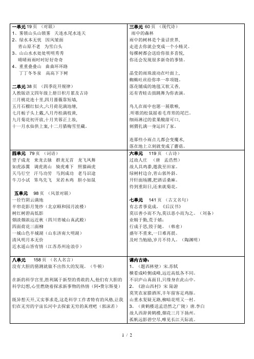 人教版语文四年级上册日积月累及古诗