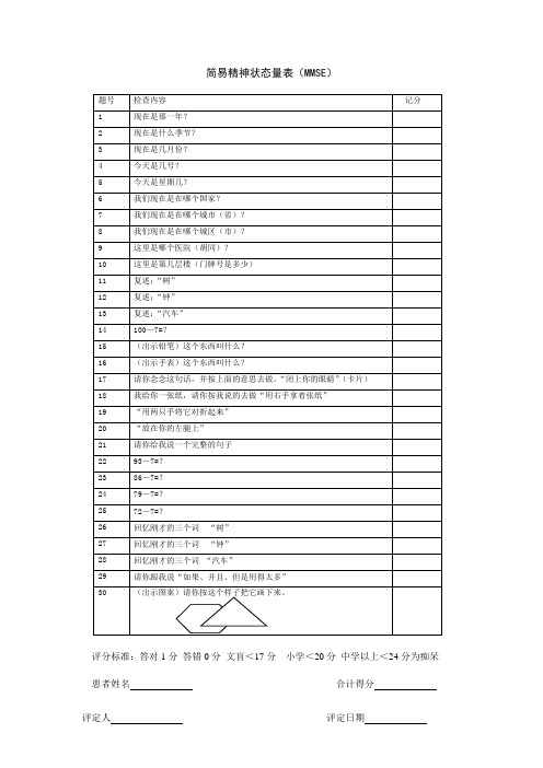 简易精神状态量表(MMSE)--奀奀
