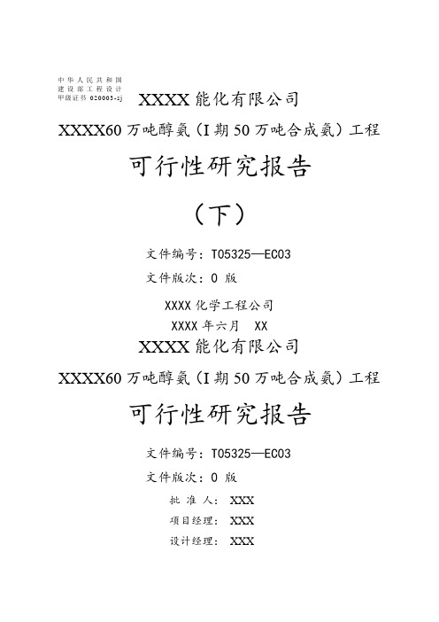 60万吨醇氨(I期50万吨合成氨)项目可行性研究报告(下)103页word