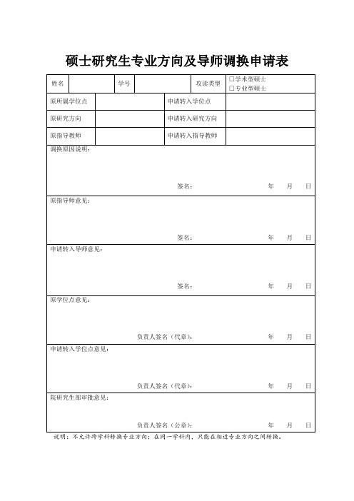 硕士研究生专业方向及导师调换申请表【模板】