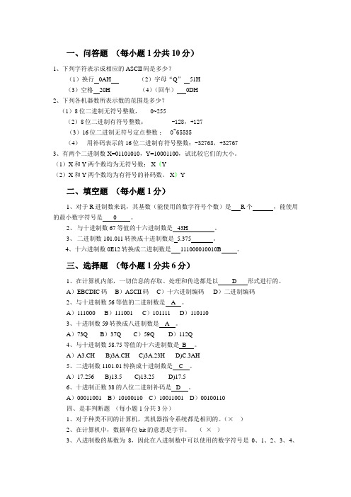 2012-11-8西亚斯微机原理期中试题及答案解析