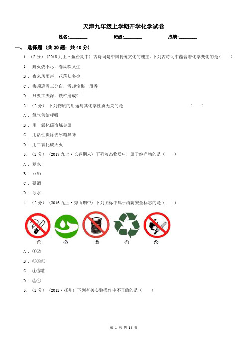 天津九年级上学期开学化学试卷