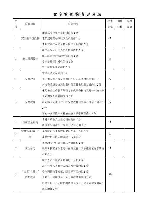 现场安全文明质量检查评分表