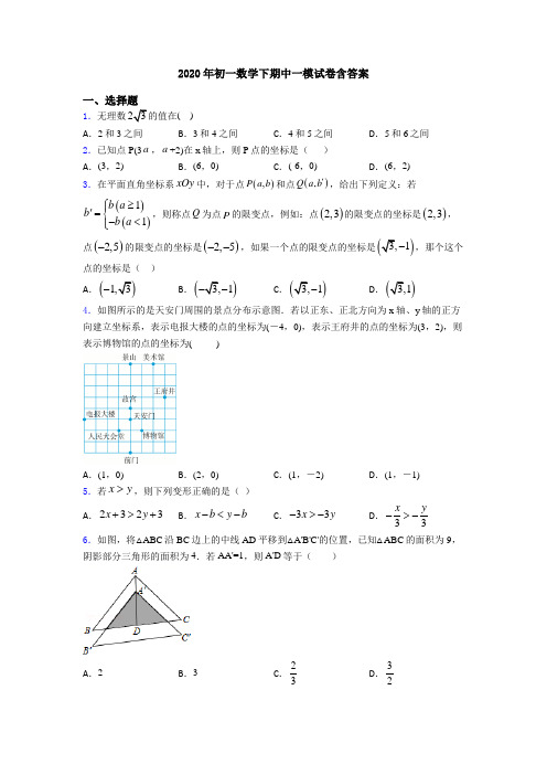 2020年初一数学下期中一模试卷含答案