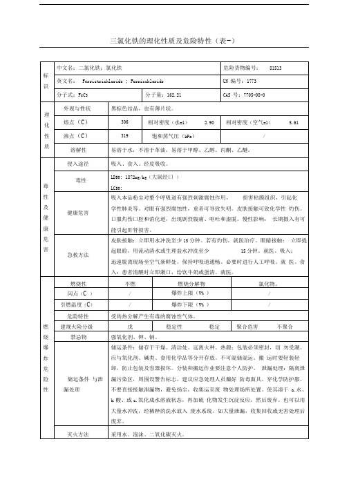 三氯化铁的理化性质及危险特性表